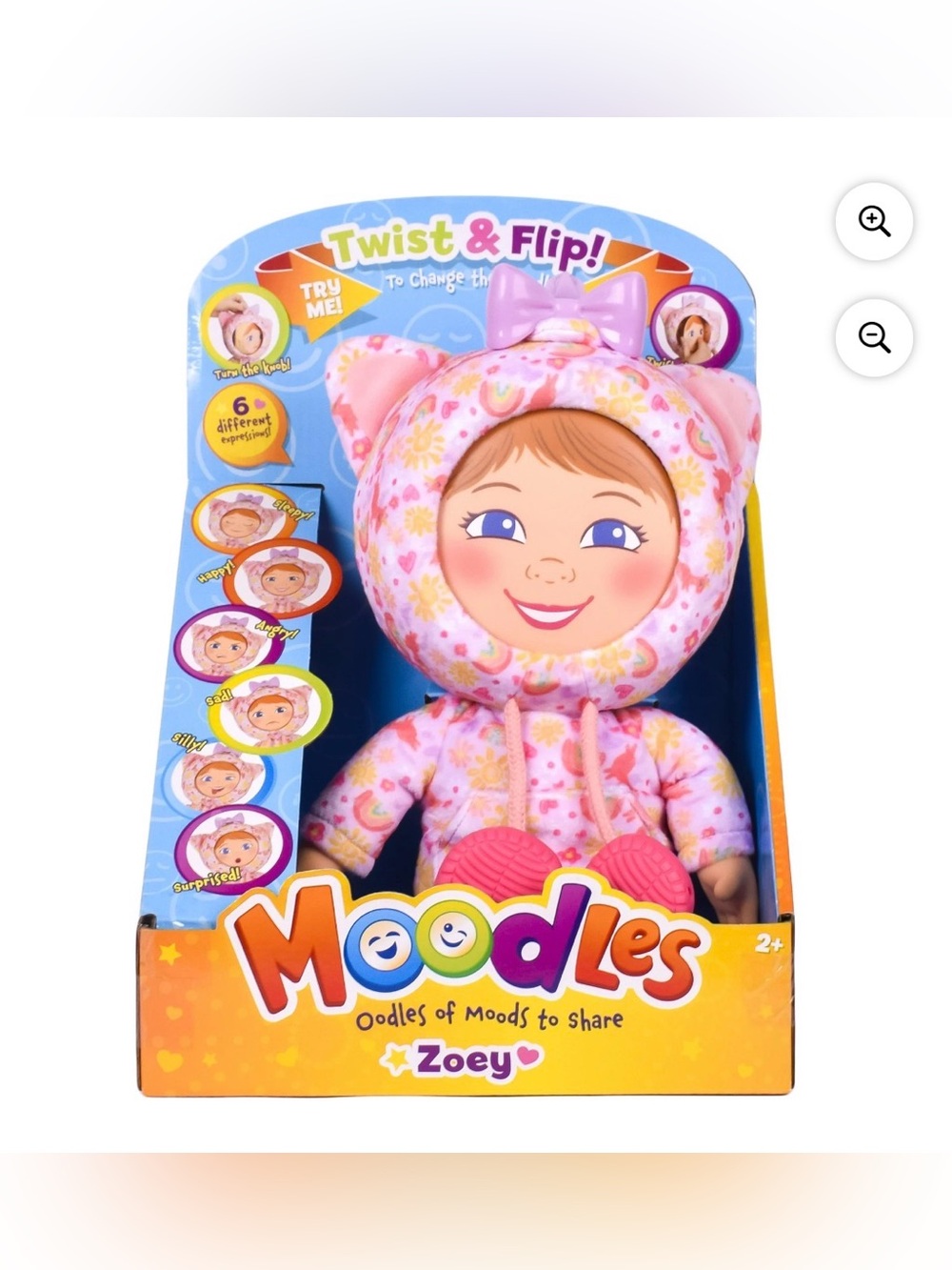 Moodles Zoey - 12 inch Doll with 6 Facial Expressions, Gift for Toddler and Kids